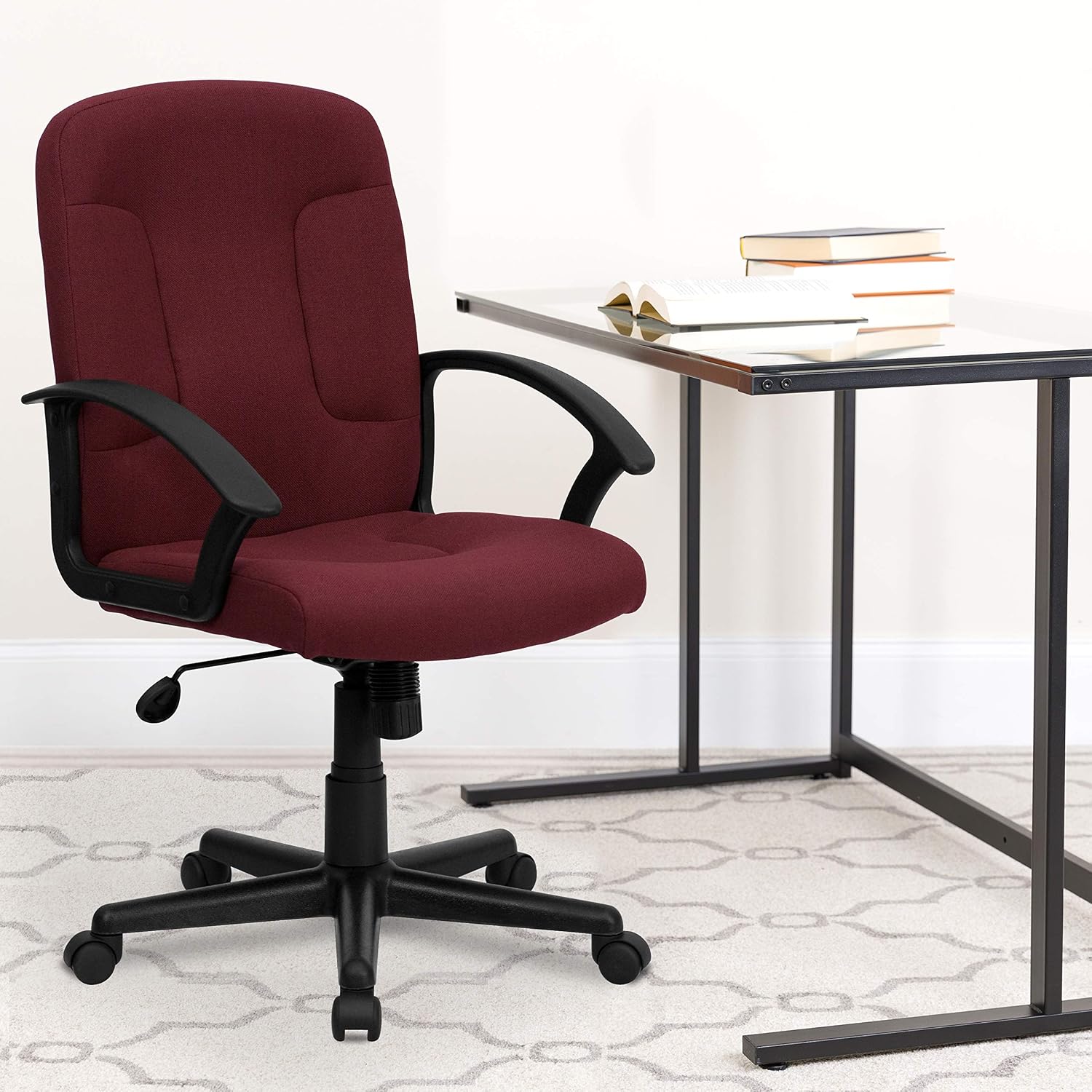 Task Chair Mid Back - Mid-Back Burgundy Fabric Executive Office Chair