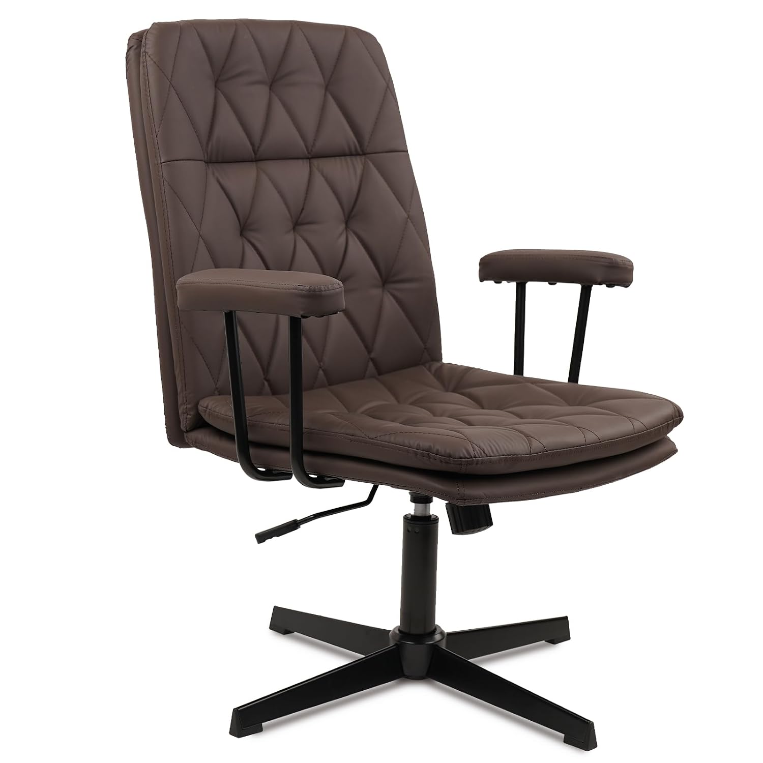 Task Chair Mid Back - Brown Leather Office Chair No Wheels