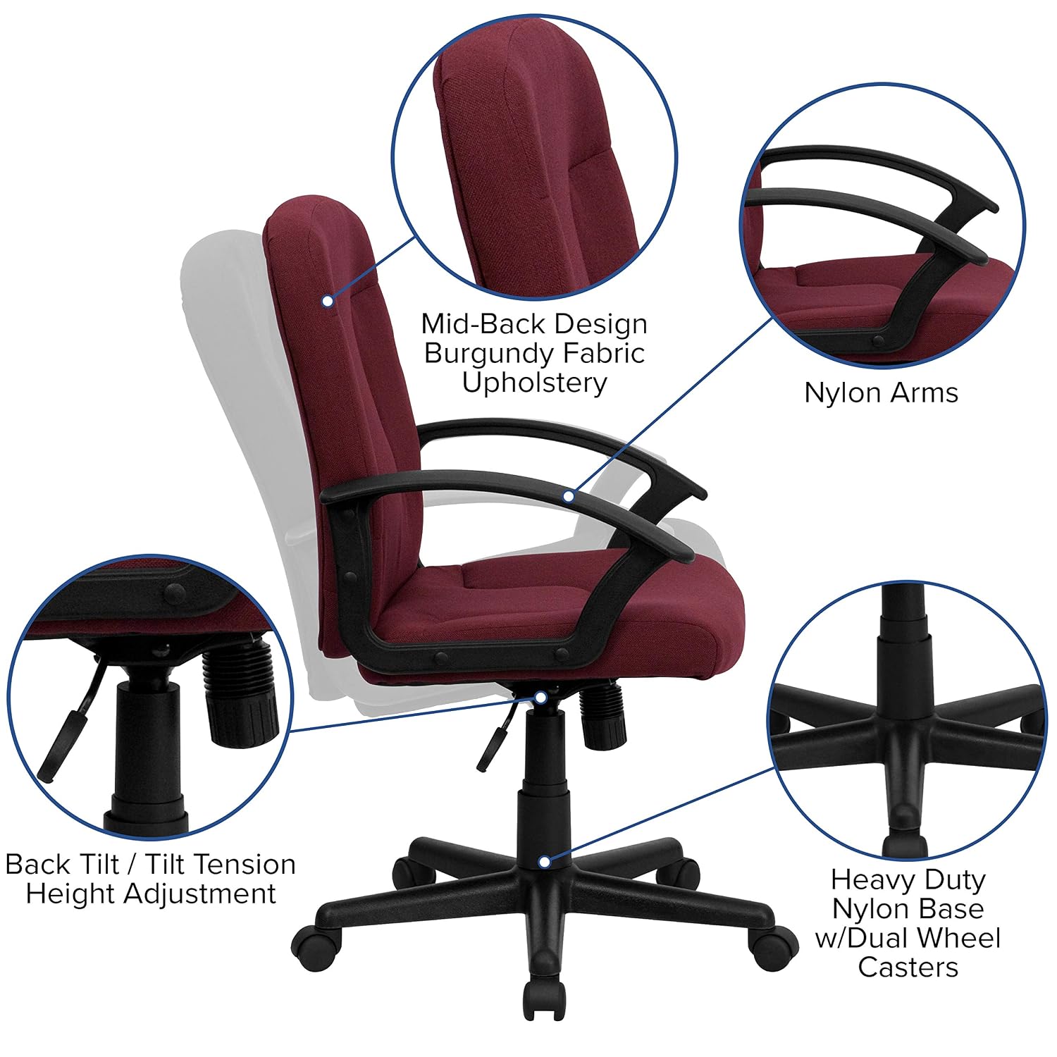 Mid-Back Burgundy Fabric Execu - Task Chair Mid Back recension och pris