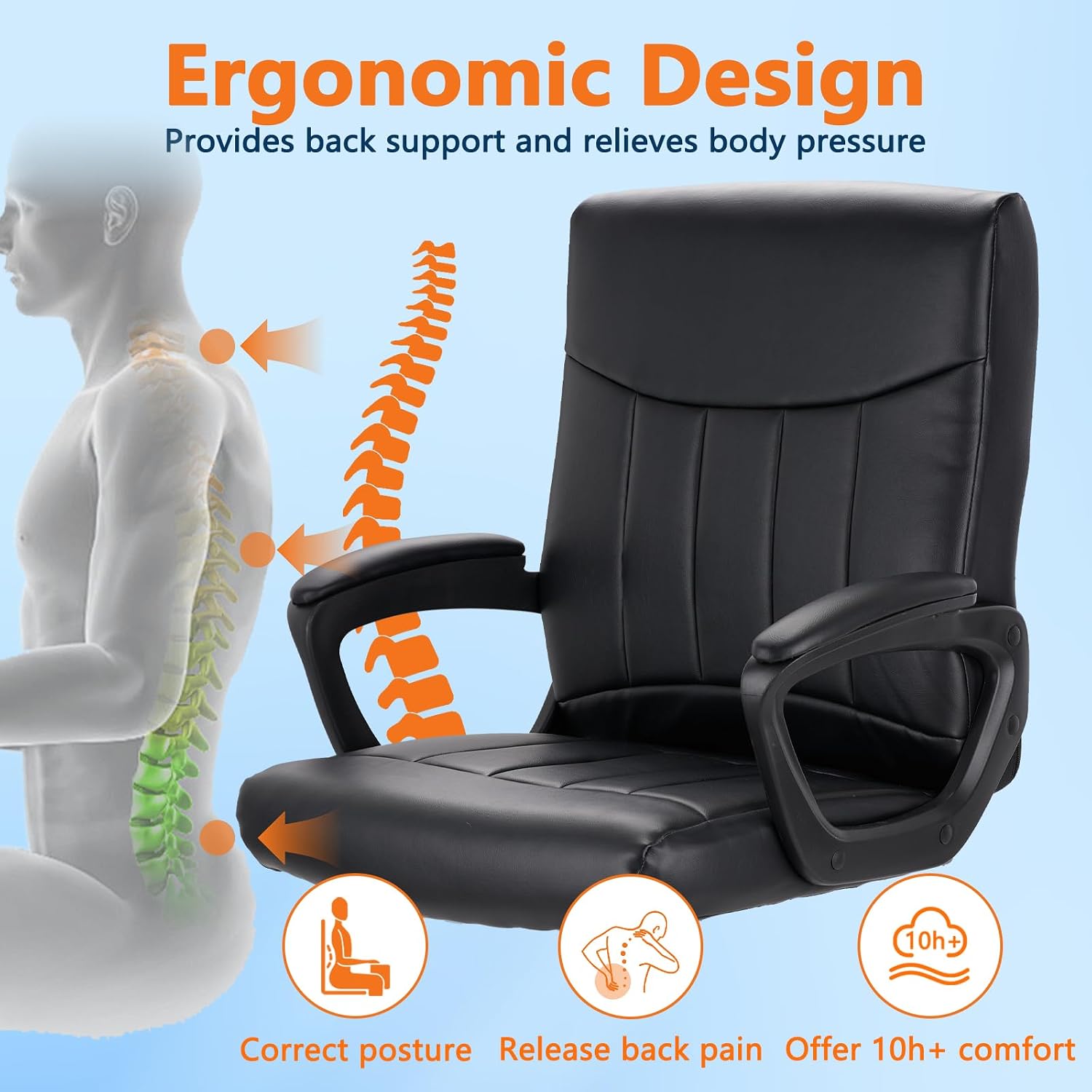 Leather Office Chair Ergonomic - Task Chair Mid Back recension och pris