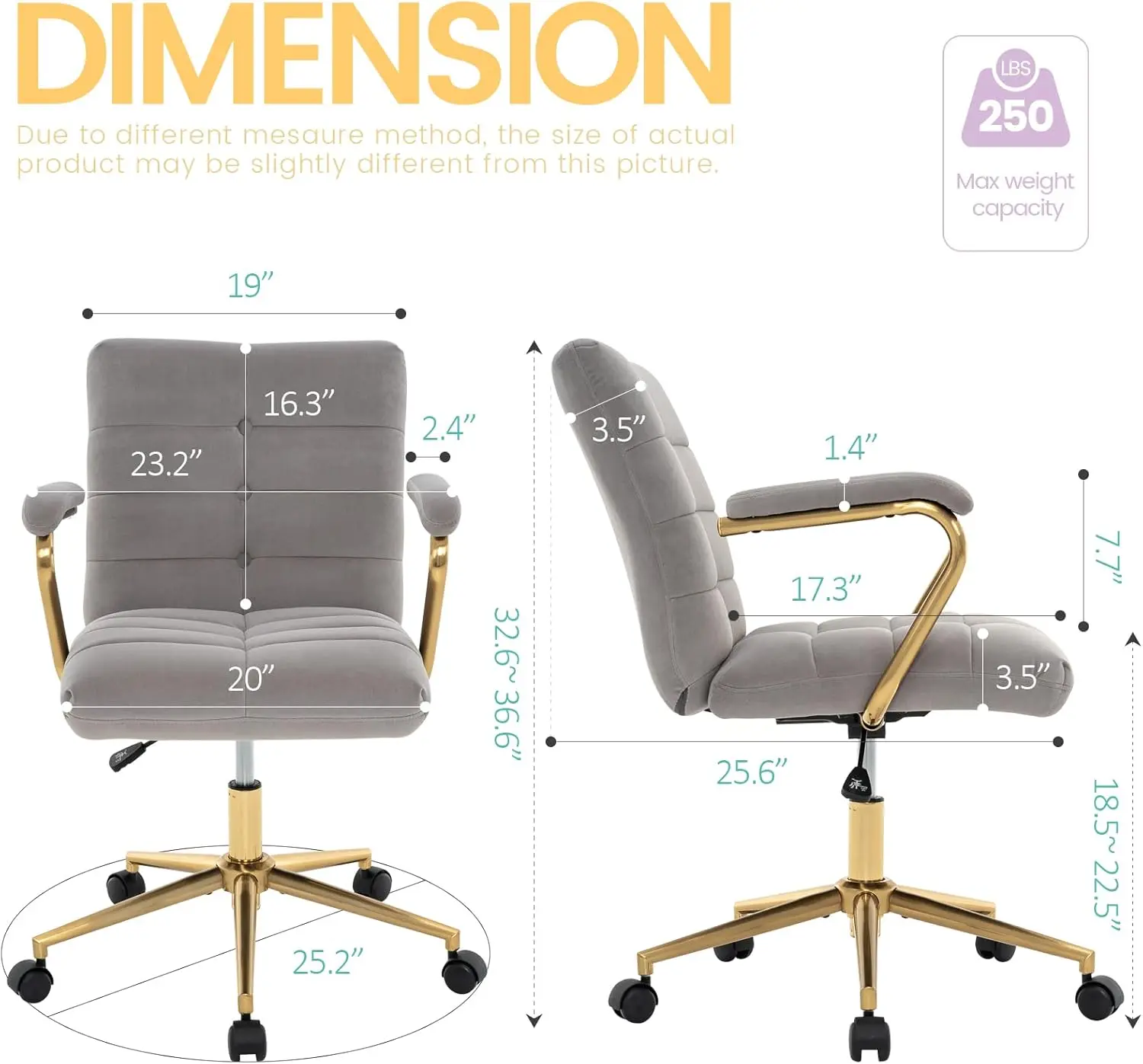 Velvet Home Office Desk Chair, - Task Chair Mid Back recension och pris