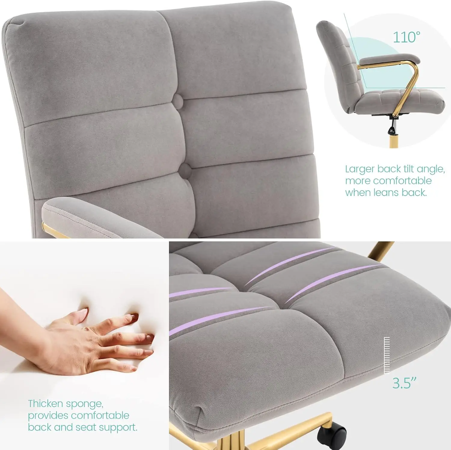 Velvet Home Office Desk Chair, - Task Chair Mid Back recension och pris